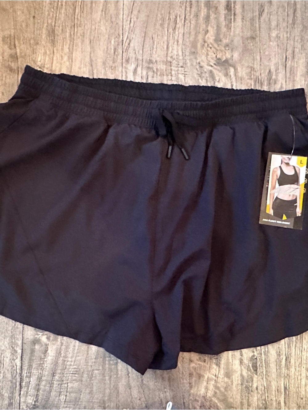 *NWT* Avia women's "Flowy Run Shorts" - Black w/drawstring WITH BIKE SHORT LINER